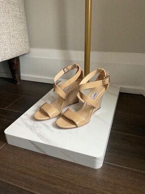 Jimmy Choo Patent Leather Wedge Strappy Sandals